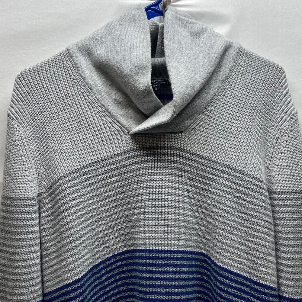 Express Sweater Men's XL Blue Grey Strip Shawl Neck Cotton Blend Stretch EUC